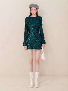 2025 femmes scintillant Sequin Mini robe manches longues Flashy ajustement serré pour automne fête Club événements tissé taille naturelle - Product Image 2