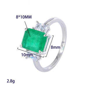 Anillo de Moda Ecológico de Cobre con Tres Piedras de Zirconia Esmeralda Rectangulares de 8*10MM para Mujer - Product Image 6