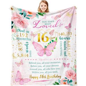 Blue Patchwork Birthday Quotes Flannel Blanket Throw Blanket Nap Blanket Machine Washable Fade Resistant for Winter Warmth - Product Image 1