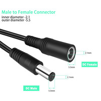 Kabel 2.1 pengisi daya Jack DC 12V 5 kaki DC 5,5 kabel ekstensi daya dengan DC 2.5*5.5 Jack betina & IEC untuk kamera CCTV