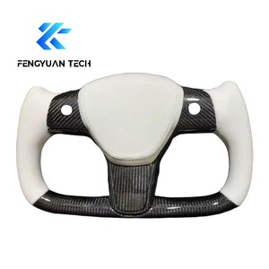 Volant en fibre de carbone forgé chauffant personnalisé pour <span class=keywords><strong>Tesla</strong></span> Model 3 <span class=keywords><strong>Y</strong></span> S Yoke P4 Plaid <span class=keywords><strong>Performance</strong></span> Juniper 2019 2013 - Product Image 1