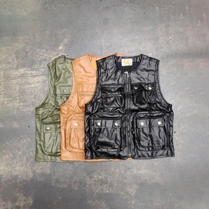 Custom High Quality Casual Fashion Mens Utility Vest Cargo Streetwear <b>Leather</b> Cargo <b>Sleeveless</b> Vest <b>Jackets</b> - Product Image 2