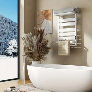 Sèche-serviettes mural chauffant blanc, design élégant en fibre de carbone, pour hôtel, 1 barre, surface chromée, garantie 5 ans et plus - Product Image 2