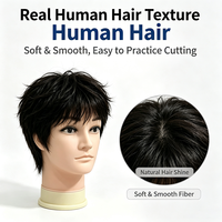 Tête de mannequin homme 6 pouces 100% cheveux humains, mannequin à cheveux courts pour la formation en coiffure, la pratique de la coupe, de la permanente et de la teinture en salon ou en école