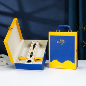 Sang trọng xách tay PU da và bao bì bằng gỗ hộp chất lượng cao đôi chai rượu vang Bộ quà tặng với biểu tượng tùy chỉnh hình dạng hình chữ nhật - Product Image 2