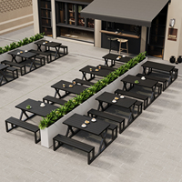 Salle à manger en plein air pour hôtel et restaurant Table et banc en bois de récupération Table de pique-nique rectangulaire en bois avec banc pour parc moderne