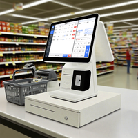Terminal de point de vente Windows à double écran de 15,6 pouces, caisse enregistreuse, scanner de reçus, kiosque de commande automatique
