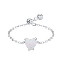 Bagues minimalistes en argent en forme de cœur, bagues en opale blanche et bleue, argent sterling 925, bagues ajustables pour femmes