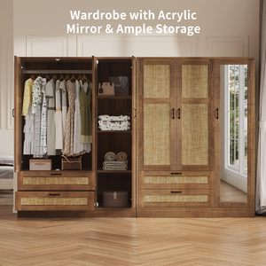 Armario moderno de madera SENYU con puerta con espejo y 2 cajones para almacenamiento en el dormitorio - Product Image 4