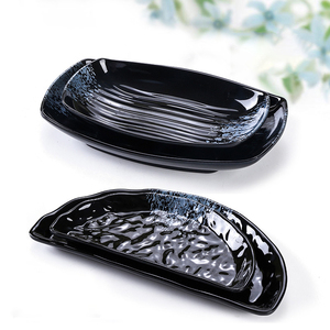 A5 Melamine Japanese Style Black Sushi <strong>Plates</strong>, Textured <strong>Rectangular</strong> <strong>Serving</strong> Trays for Restaurant, Hotel &amp; Catering, Unbreakable - Product Image 4