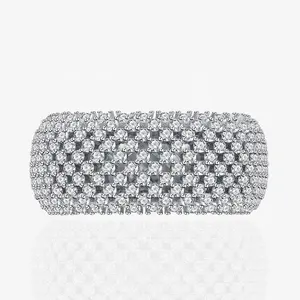 10mm Arc Gauze Mesh CZ Zircon Cubic Zirconia S925 925 Sterling Silver Anneaux Anel Anillo Hip Hop Fashion Jewelry Finger Ring