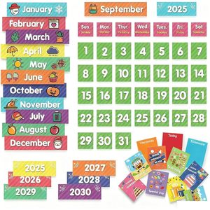 Calendario mensual para el aula, tabla de bolsillo con 71 tarjetas, aprendizaje para niños, hogar, azul - Product Image 1