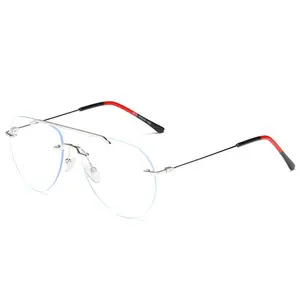 Jiuling gözlük kore tarzı gözlük büyük uv400 lensler düz gözlük çift köprü çerçevesiz yuvarlak anti mavi ışın gözlük