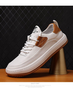 Chaussures de Skateboard Rétro en Cuir de Vachette Blanches de Haute Qualité pour Hommes, Baskets Basses Souples pour la Marche et le Sport, Augmentant la Taille - Vente en Gros - Product Image 6