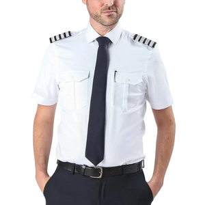 Produttore Logo personalizzato 100% cotone camicia <span class=keywords><strong>pilota</strong></span> da uomo manica corta uniforme con spalline a spalla e tasche da compagnia - Product Image 1