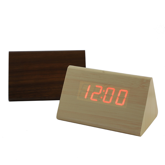 New Design Hot Sale Creative Intelligent Wooden Digital Led Alarm Clock With Time Date Temperature Warm Brightness Humidity