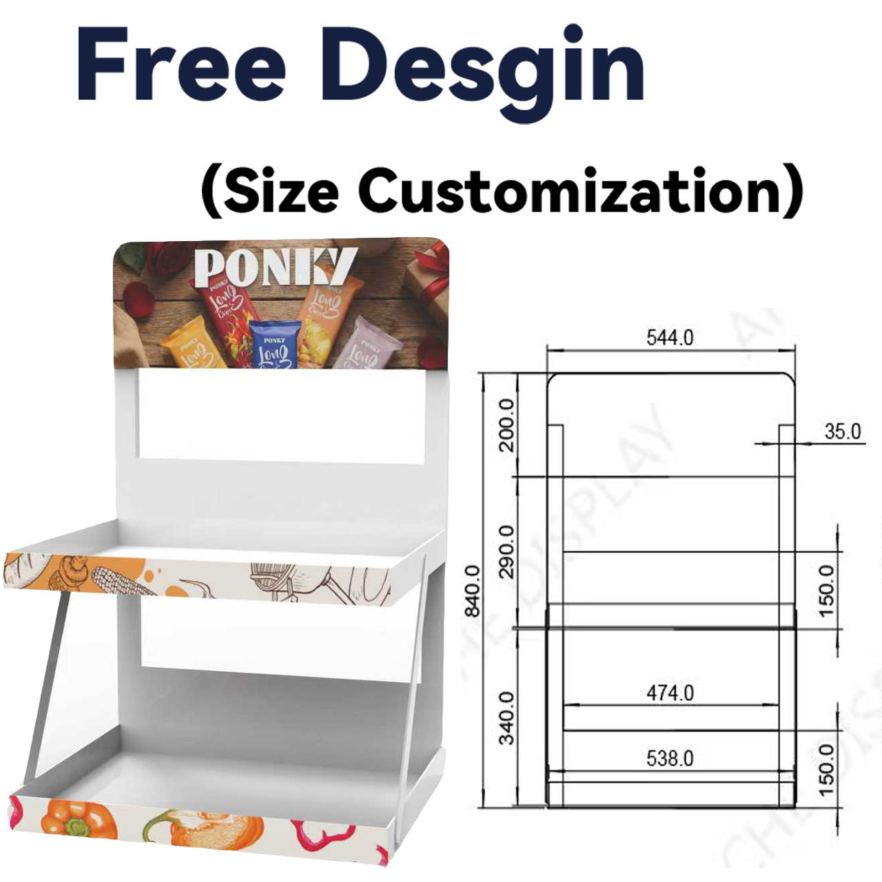 Custom 2-Tier Metal Countertop Snack Display Rack for Convenience Store Retail Store Food Chips POP POS Display Rack Apache — view 3