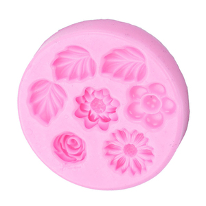 Moule en silicone pour décoration de gâteaux et de fondants, forme ronde, variante 3D, motif tournesol, marguerite, rose, prune, lotus et feuilles - Product Image 4