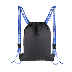 Black White <b>Drawstring</b> Backpack with Zipper Pocket and Reinforced Sports Polyester <b>Drawstring</b> <b>Bags</b> - Product Image 5