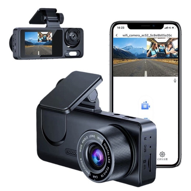 2-inch Black Box Dual Lens Dash Cam 1080p Recording WiFi IPS Screen Front/Rear Lenses Universal Fitment App Control Night Vision