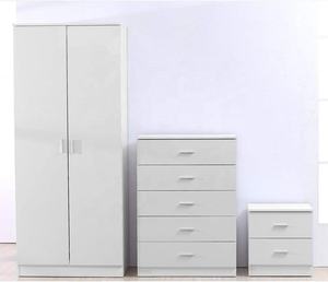 Bedroom Sets Modern High Gloss Wood <strong>Wardrobe</strong> Closet Trio Sets 2 Door <strong>Wardrobe</strong> with Drawers Cabinet <strong>Cheap</strong> Price for <strong>UK</strong> - Product Image 3