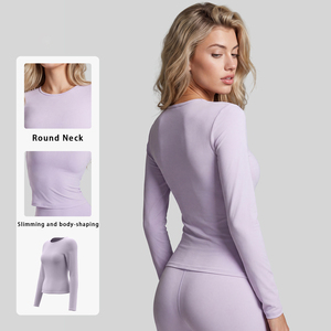 T-shirt de sport intérieur pour femme, coupe ajustée, col rond, manches longues, doux et respirant, sous-vêtement de travail pour hôpital - Product Image 2