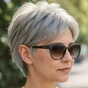 Peluca Corta Ondulada Estilo Pixie con Raíz Negra y Color Gris <span class=keywords><strong>para</strong></span> Mujeres Negras, Peluca de Cabello Humano sin Pegamento ni Encaje - Product Image 1