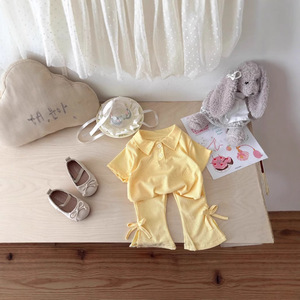 Abbigliamento per Bambini, Set Estivo Due Pezzi per Bambine 2025, Nuovo Completo Manica Corta e Pantaloncini in Cotone Tinta Unita - Product Image 3