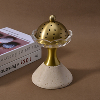 Brûleur à Oud Arabe Vintage Mabkhara Poli à la Main avec Base en Laiton et Travertin, Artisanat Minimaliste Wabi Sabi pour Décoration d'Intérieur