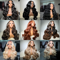 Peluca de Cabello Brasileño con Ondas Corporales y Frente de Encaje HD al por Mayor, Peluca de Cabello Humano con Cutícula Virgen Alineada y Encaje Completo para Mujeres Negras
