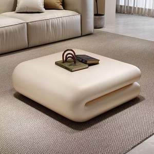 Square Coffee <b>Table</b> Resin Cream Color Modern Design Living Room Furniture - Product Image 3