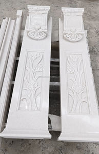 क्रिस्टल सफेद संगमरमर के फायरप्लेस, इनडोर पत्थर की चिमनी स्तंभों और वाटरजेट पैटर्न के साथ चारों ओर - Product Image 3