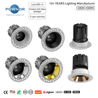 Spot LED encastré sans cadre UGR 3 TRIAC 0-10V DALI Dimmable Bridgelux COB CRI>90Ra CE EMC LVD pour entrepreneurs, bureaux, OEM
