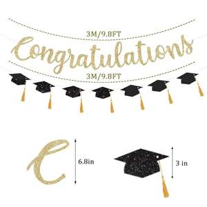 Suministros <span class=keywords><strong>para</strong></span> fiestas de graduación con pancarta de papel de felicitaciones y <span class=keywords><strong>guirnaldas</strong></span> de gorras de graduación <span class=keywords><strong>para</strong></span> la ceremonia de graduación de la escuela secundaria - Product Image 3