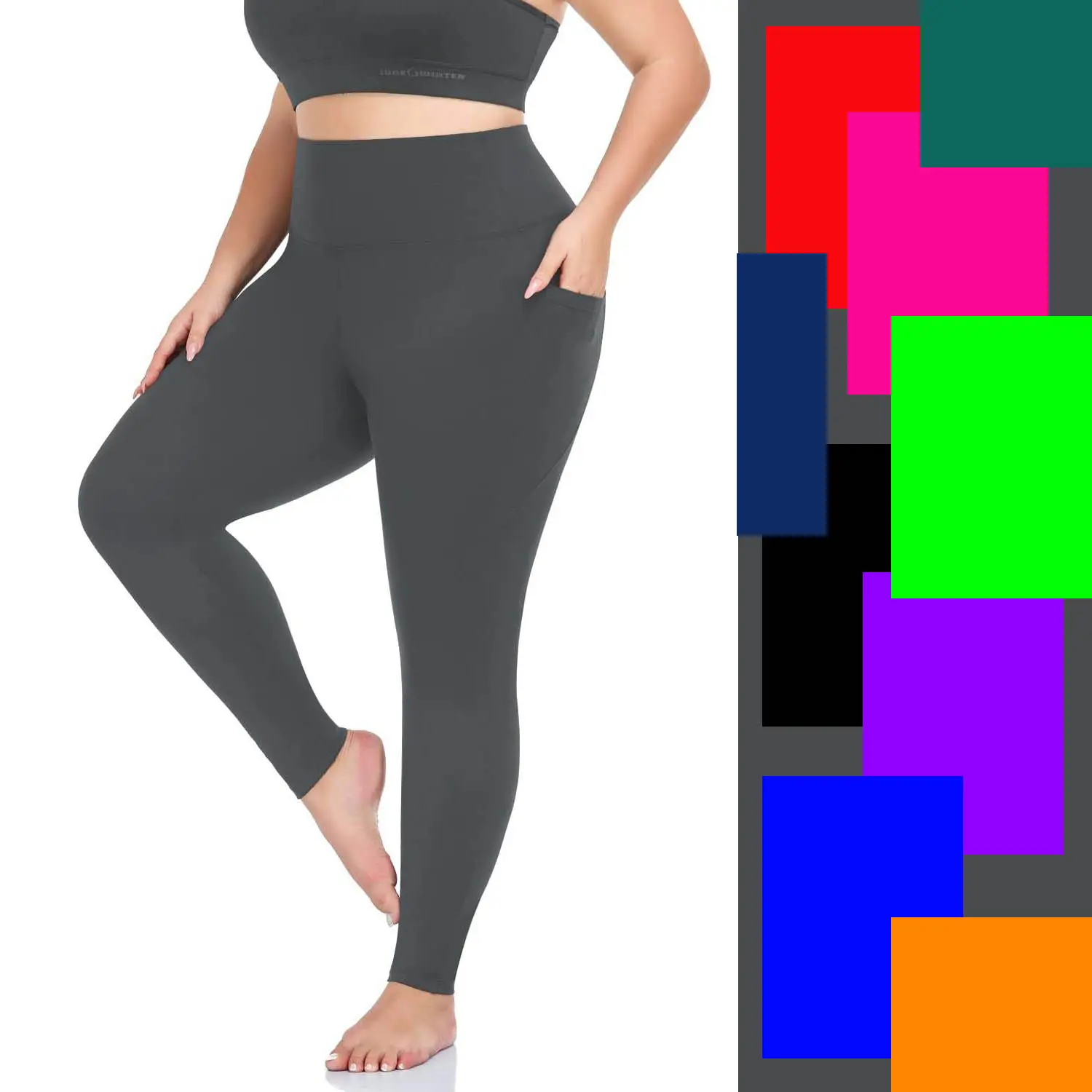 Leggings grande taille pour femmes avec poches-X-4XL extensible taille haute entraînement noir couleur solide bleu sarcelle violet rose marine violets