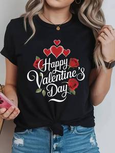 T-Shirt da Donna con Stampa di Rose per San Valentino, Collo Tondo, Manica Corta, Design Floreale Elegante Primavera-Estate, 100% Cotone Jersey - Product Image 3