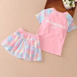 Girls Swimsuit 2024 Summer New Fashion Two Piece Colored Sports Split Swimwear for Kids Teenager Beach Bath Suit Clothing