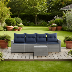 Grey Poly <b>Rattan</b> Garden <b>Sofa</b> Set With Cushions 4 Seater Outdoor Furniture Contemporary Design - Product Image 2