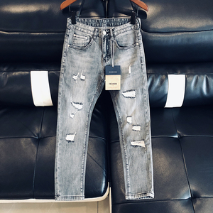 <span class=keywords><strong>Jeans</strong></span> da <span class=keywords><strong>Uomo</strong></span> a Basso Prezzo all'Ingrosso con Logo Personalizzato, Stile Retrò <span class=keywords><strong>alla</strong></span> <span class=keywords><strong>Moda</strong></span>, Lavaggio Street, Strappati, Casual, Vestibilità Slim - Product Image 3