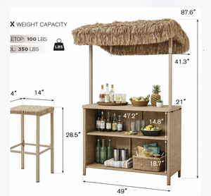 Oferta Especial: Juego de <span class=keywords><strong>Bar</strong></span> Tiki de 3 Piezas para Exteriores con Toldo, Juego de <span class=keywords><strong>Bar</strong></span> de Mimbre Tropical para Patio con 2 Taburetes para Decoración de Jardín, Piscina y Patio Trasero - Product Image 6