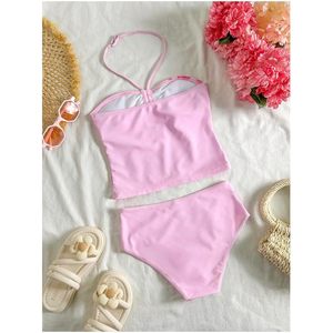 FOXA Conjunto de tankini floral de 2 piezas para niña, traje de baño sin mangas con cuello halter, UPF50+, ropa de playa de secado rápido - Product Image 2