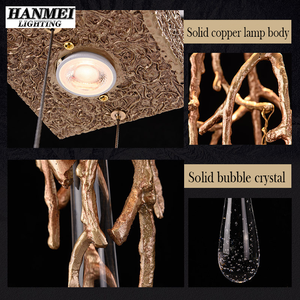 Modern Art Copper <b>Chandelier</b> Large Brass <b>Crystal</b> Ceiling Pendant for Villa Staircase Easy Hanging Installation HM-GG-6016 Hangin - Product Image 6