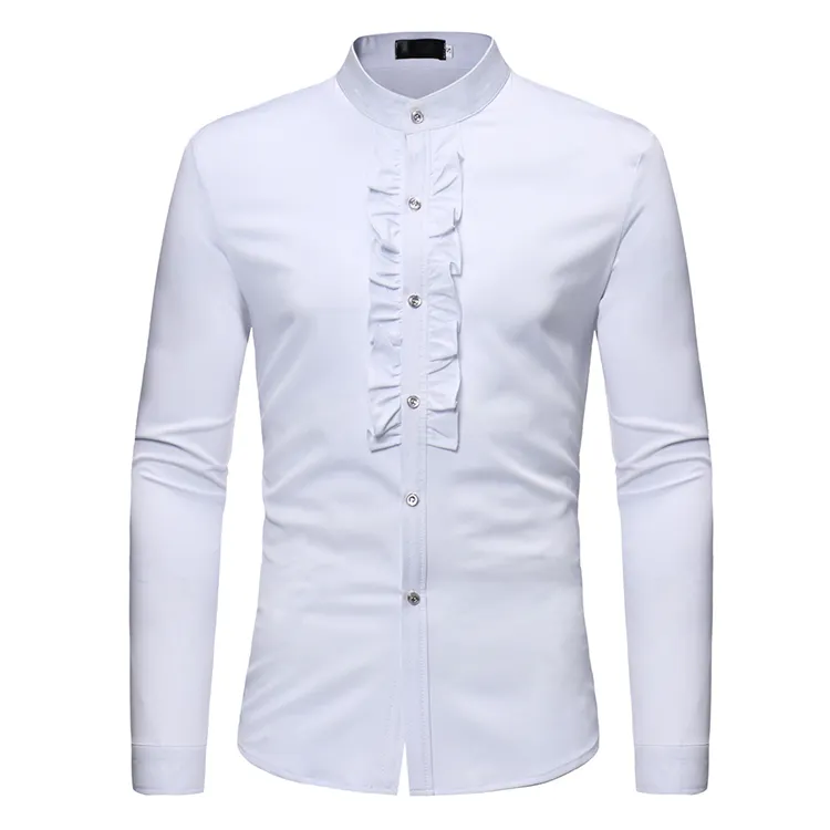 Manufacture men polyester blended cotton ruffle long sleeve tuxedo shirt