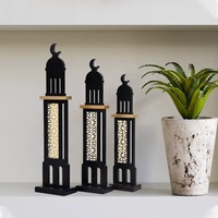 Décoration musulmane en bois et acrylique noir et or, directement de l'usine, pour le Ramadan et l'Aïd, tour lunaire et mosquée en bois pour le Ramadan