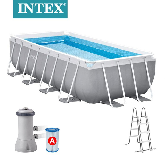 INTEX 26784 300*175*80CM Light Gray Family Fun PVC+Steel Frame Above Ground Swimming Pool