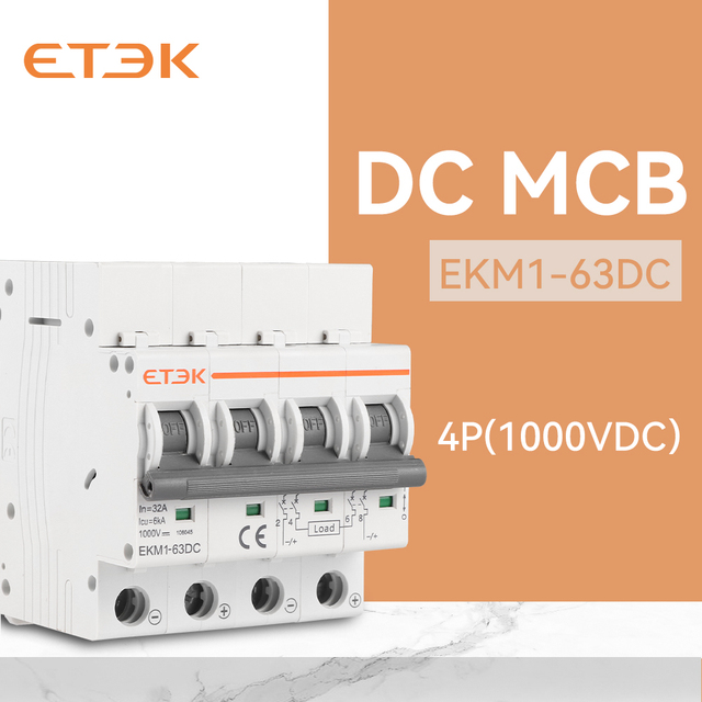 ETEK 4P DC 1000V 6ka Solar Mini Circuit Breaker 32/40/63A DC MCB Curve C  PV System EKM1-63DC  Miniature Circuit Breaker