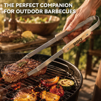 Pince alimentaire portable en acier inoxydable avec manche en bois de hêtre de qualité supérieure, idéale pour le camping, les pique-niques et les barbecues, avec conception anti-brûlure