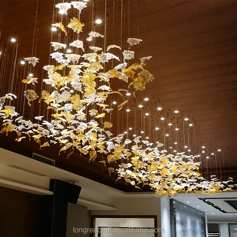 Amber Grass Chandelier 5灯 Luxury Leaf Glass Chandelier - Modern & Transparent Amber