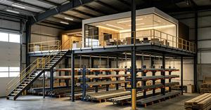 Custom Steel Mezzanine Floor System with Stair and Guardrail for Warehouse Storage - Product Image 3