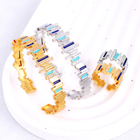 Ensemble de bijoux de luxe pour femme, bracelet et bague, avec zircone blanche, motif goutte d'huile superposé irrégulier et motif balle latérale, personnalisable